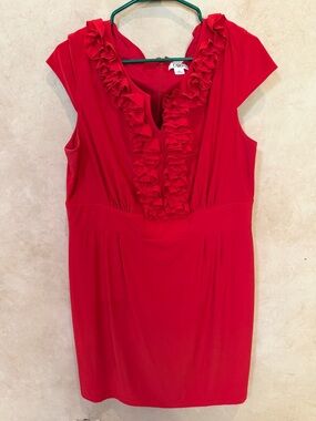 Cato Red Ruffle V-Neck Dress knit brunch church work ready xl comfy classic